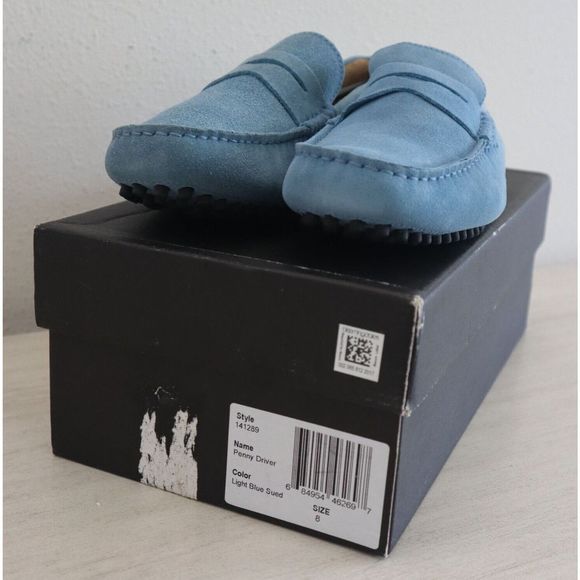 The Mens Store Bloomingdale's Men Sz 8 Light Blue Sued Penny Driver Loafers $145 - Picture 2 of 11